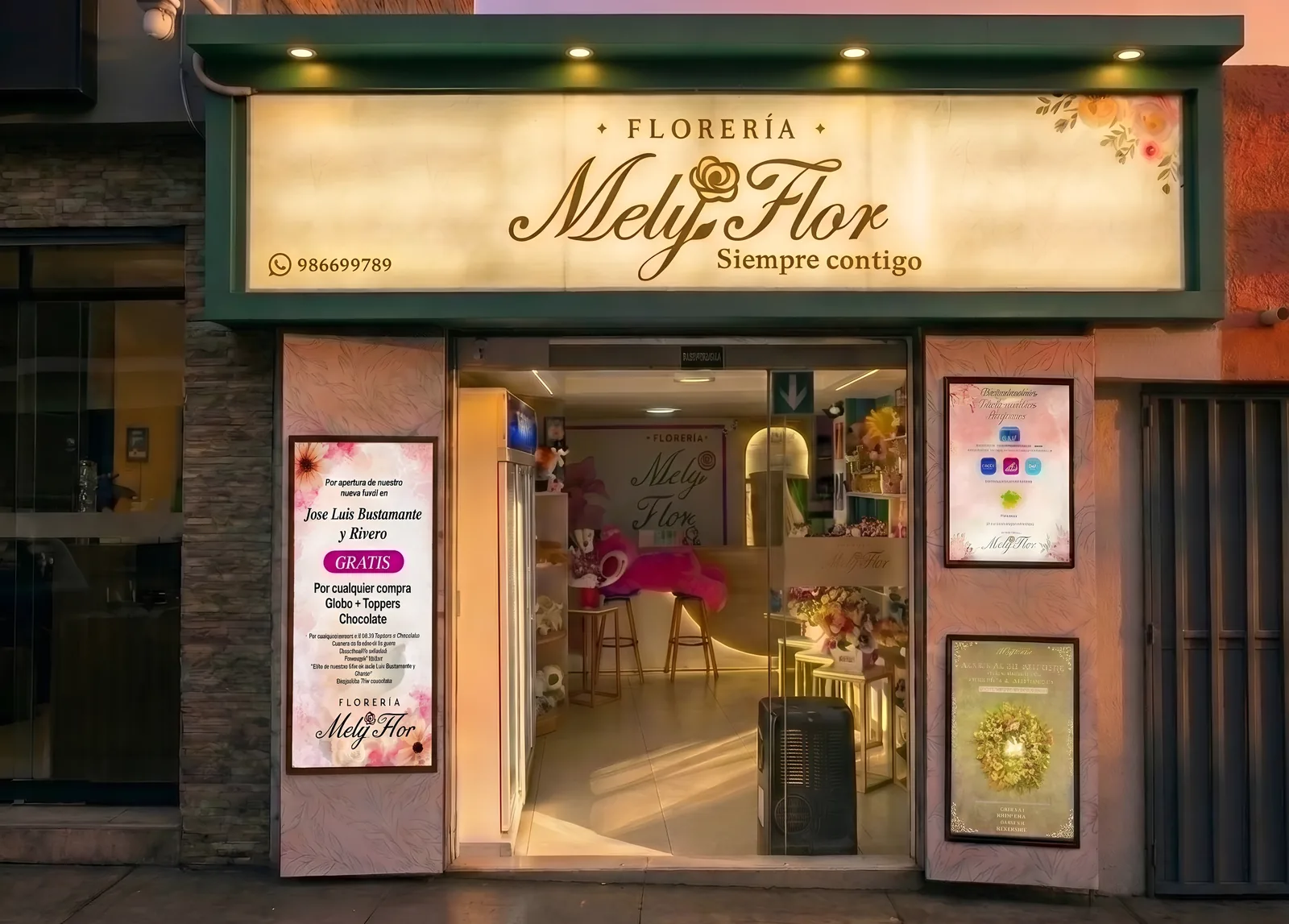 Fachada del nuevo local Mely Flor en J.L.B.R. con interior visible